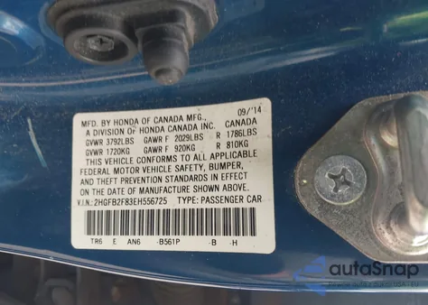 2014 Honda Civic Ex из США, поврежденный, VIN 2HGFB2F83EH556725